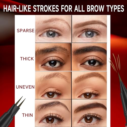 Eyebrow Pencil for Women - Microblading Eyebrow Pen with Dual-Ended Design featuring 2-Fork Tip & Fine Single Brush-Tip, Waterproof, Creates Natural Hair-Like Strokes, Long-Lasting Black Brown