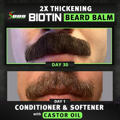 Beard Growth Kit w/ 2X Thickening Biotin Beard Balm & Mustache Wax + 6X Liquid Biotin with Collagen Peptides for Facial Hair Growth - Formulated in America