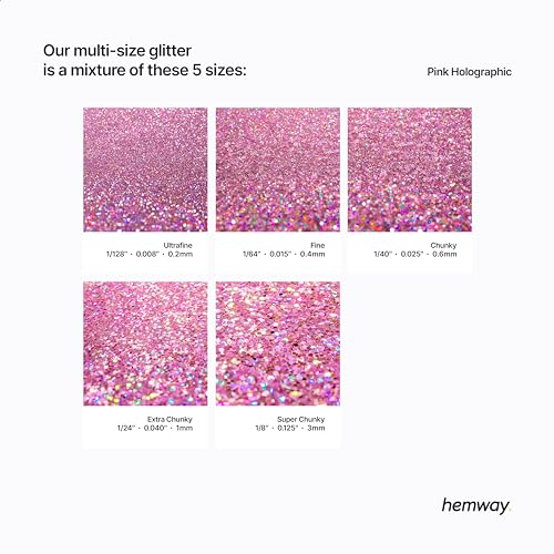Hemway Ultra Sparkle Glitter Pink Holographic 100g Multi Size | Glitter for Arts & Crafts, Card Making, Crafting, Sparkle Decoration