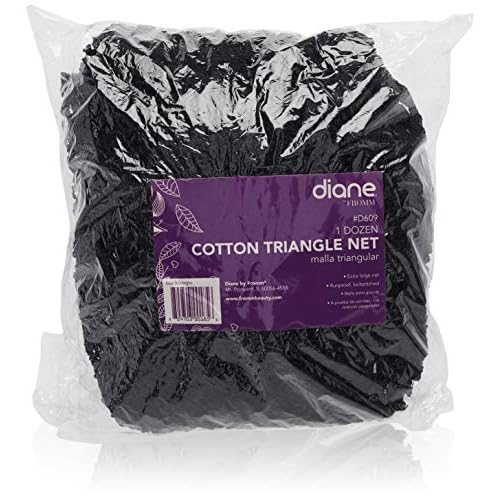 Diane Extra Large Cotton Triangle Hair Net for Salons, Home Styling, Curl Setting, Securing Hair in Place, and Protecting Hair While Drying or Sleeping (12 Pack)