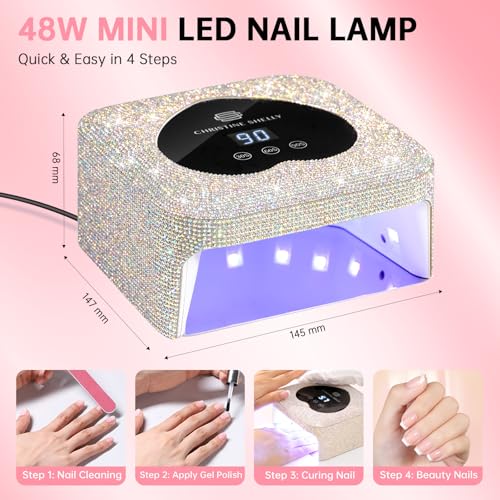 UV Nail Lamp, CHRISTINE SHELLY UV Light for Gel Nails, 48W Plug-in Mini Diamond Nail Lamp Nail Dryer with Touch Control Auto Sensor and 3 Timer Settings Nail Light Curing Lamp, Home