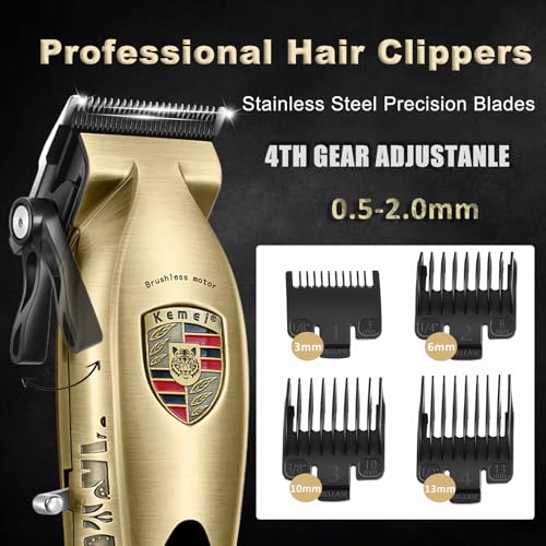 KEMEI Hair Clippers for Men Professional, Barber Clippers for Hair Cutting & Grooming, Cordless Beard Trimmer with Charging Base LED Display KM-2230 Gold