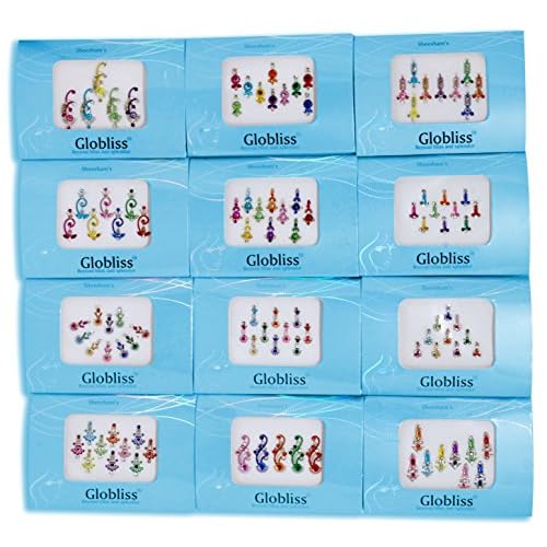 4 Packs Crystal Indian Bindis Multicolored Jewels face Gems Forehead Sticker