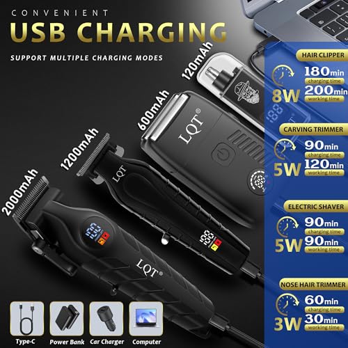 Hair Clippers for Men Cordless Clippers Set Professional Electric Beard and Mustache Trimmer for Men Foil Shaver Nose and Ear Hair Trimmer with Comb, Wrap, Bag, Men's Valentine¡¯s Day Gifts