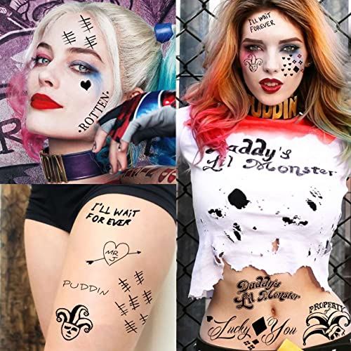 5 Sheets HQ Joker Tattoo Stickers For Women Men Adults, Halloween Temporary Tattoos Face Makeup Kit Set, Zombie Halloween Costume ave Party Accessories, Prison Prisoner Inmate Fake Tattoos