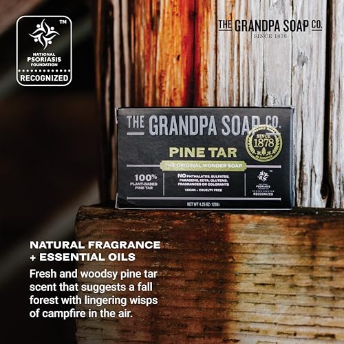 The Grandpa Soap Company Pine Tar Bar Soap for Men- Made With Pine Tar Oil, 3 in 1 Cleanser Deodorizer and Moisturizer, Dermatologist Tested, Safe for Sensitive Skin, 3.25 Oz, 3 Pack
