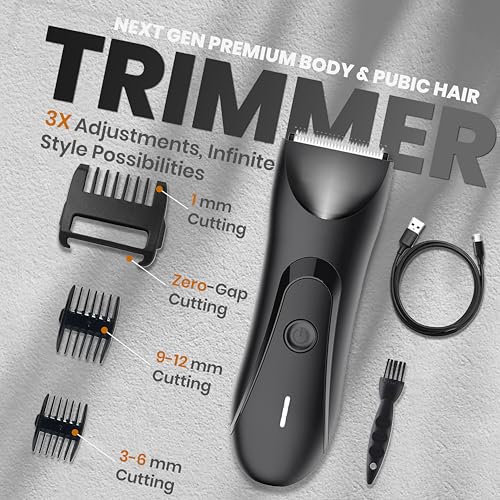Next Gen Premium Body & Pubic Hair Trimmer ? Waterproof Electric Ball Shaver & Groin Hair Clipper with Ceramic Blades ? Rechargeable Wet/Dry Trimmer for Men & Women, Chest, Legs, Bikini