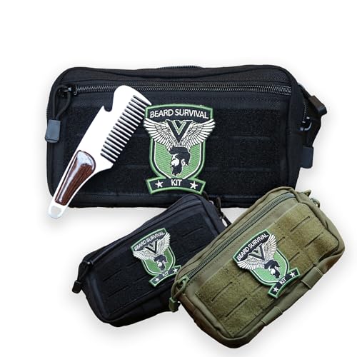 Toiletry Bag and Beard Comb for Bearded Men - Military Survival Bag, Tactical Molle Dopp Kit for Men, Water-Resistant, Shaving Grooming Bag for Adult for Travel, Black