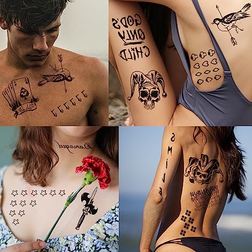 Halloween Temporary Tattoos, 4 Sheets Joker Tattoos Fake Temporary Tattoos Sticker for Men & Women, Perfect for Halloween, Cosplay, Costumes and Party Accessories