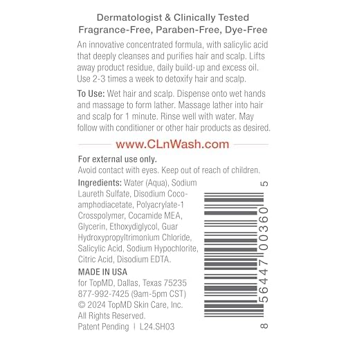CLn Shampoo with Salicylic Acid ? 3 fl oz, Clarifying Anti Dandruff Shampoo for Oily Hair, Itchy or Flaky Scalp Prone to Dandruff, Folliculitis & Seborrheic Dermatitis, Hypoallergenic Formula