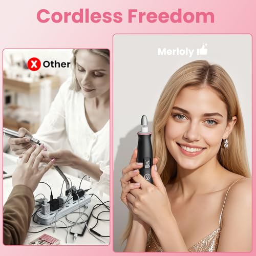 Nail Drill Kit,Black Cordless Electric Nail File with 10 Speed,10 Bits and LED Light,for Acrylic Nails,Gel Polish Removal and Thick Toenails,Easy for Beginners