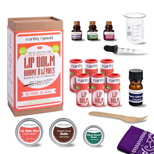 Earthy Good: Lip Balm Making Kit - Make 8 Twist-Up Balms, DIY Beauty Craft Kit for Adults, Organic Ingredients, Beeswax, Cocoa Butter, Essential Oils