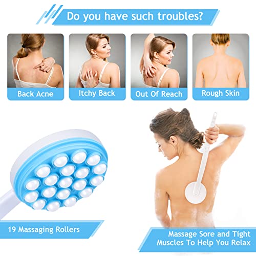 Upgrade Body Lotion Applicator, Oil Cream Applicator Massager Shower Scrubber with 19 Massaging Rollers and Foldable Long Handle, Shower Brush Set Back Oil Cream Applicator for Woman Men
