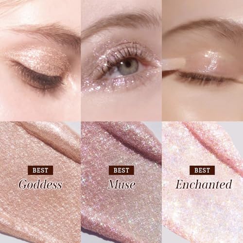 DEARDAHLIA Paradise Shine Eye Sequins (Enchanted) - Lightweight Liquid Glitter Eyeshadow, Minimal Fallout, High-Shine Pearl Finish, Lightweight, Blendable, Vegan Korean Eye Makeup. 0.14 oz