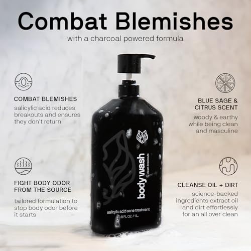 Black Wolf Vibrating Face & Sonic Body Scrubber & Charcoal Powder Body Wash for Men Bundle