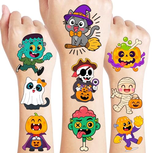 96PCS Halloween Pre-Cut Temporary Tattoos - Pumpkin, Spider, Designs Party Favors, Halloween Party Favors, Trick or Treat Handouts, Classroom Rewards Gifts