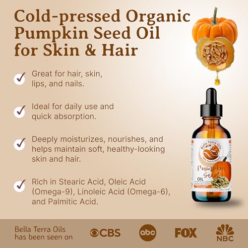 Bella Terra Oils - Organic Pumpkin Seed Oil 2oz - Pure Organic Pumpkin Essence, Boasting Linoleic Acid & Vitamin A, For Skin That Tells a Tale of Elegance