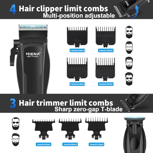 HIENA PRO Hair Clippers for Men Professional, Cordless Barber Clipper T-Blade Beard/Hair Trimmer Electric Razor Foil Shaver Set, Men's Hair Cutting Kit with LED Display, Barber or Home Use