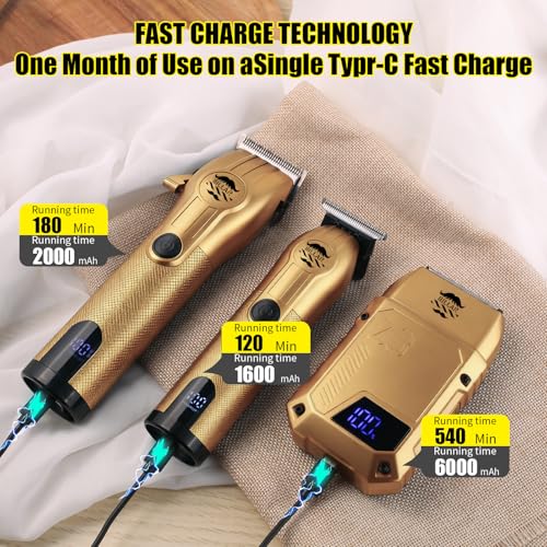 BILLAR¢ç Professional Barber Clippers and Trimmer Set - Foil Shaver Professional Hair Clippers for Men, Mens Cordless Hair Clipper for Barbers Haircut Kit£¨Golden£©