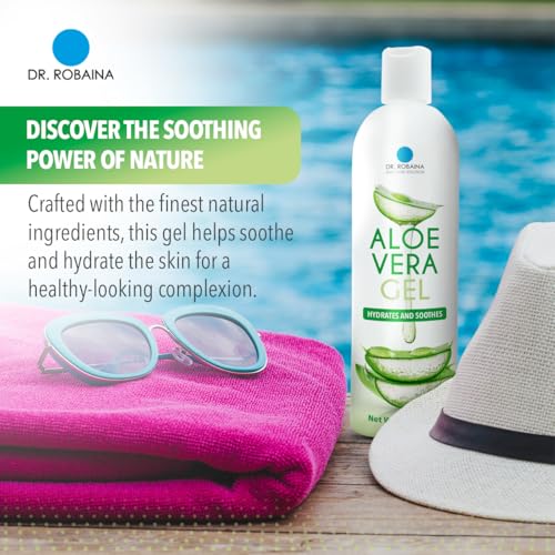 Dr. Robaina Natural Aloe Vera Gel with Emu Oil ? Hydrating & Soothing Daily Skin Care for Dry Skin, Sun-Exposed Comfort & Irritation Relief ? Non-Greasy, Quick-Absorbing ? 12 oz | Made in USA