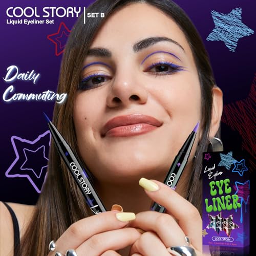Liquid Eyeliner Waterproof Smudge Proof Colorful Eye Liner 24H Long-Lasting Makeup (SET-B)