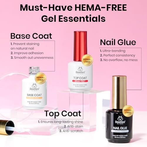 Beetles Gel Nail Kit Etch-X, Almond Medium, 288pcs 12 Sizes Nail Tips, 3Pcs 15ml HEMA-Free Nail Glue Top Coat & Base Gel Set, with Mini Lamp, Press On Nail, Long Lasting Extension DIY Set at Home