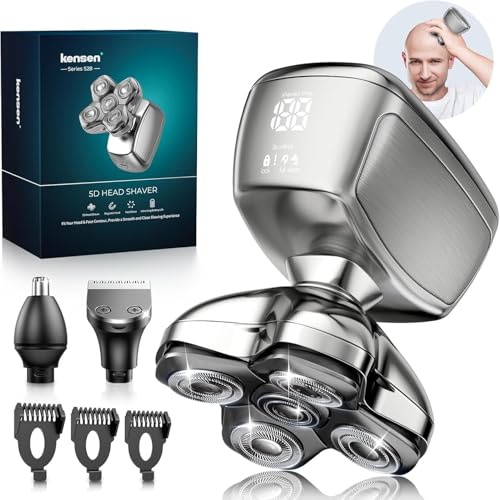 5D Head Shavers for Bald Men - 6 in 1 kensen Upgraded Magnetic Head Body Shaver for Mens, Christmas Gift Wet/Dry Bald Head Shavers for Men IPX6 Waterproof LED Display USB-C Charge Head Razors for Bald