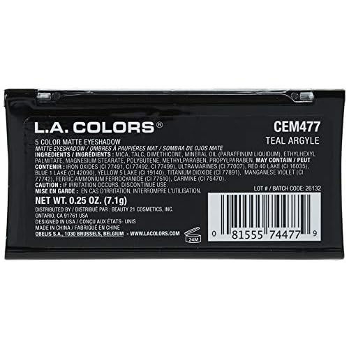 L.A. COLORS 5 Color Matte Eyeshadow Palette, Teal Argyle CEM477 (Pack of 2)