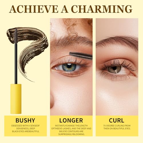 QIC Waterproof Brown Mascara, Volumizing & Lengthening, Clump-Free Defining for Natural Lashes, Smudge-Proof Long Lasting Buildable Volume, Precision Brush