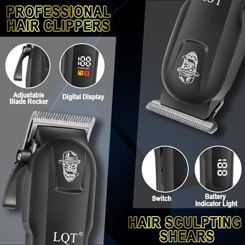 Hair Clippers for Men, 4-Piece Professional Grooming Kit Includes Hair Clipper, LED Power Display,Detail Trimmer and Nose Trimmer, Complete Cordless Set for Home Barber Use (Black)