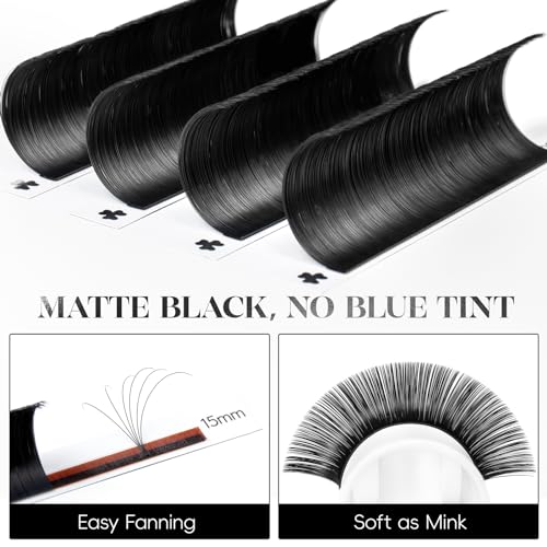 Volume Lash Extensions 0.07D, Mix-15-20mm Eyelash Extension Matte Black, Easy Fan Volume Lashes Fluffy Matte Black Soft, D Curl Self Fanning Lash Extension Professional Eyelash Extensions