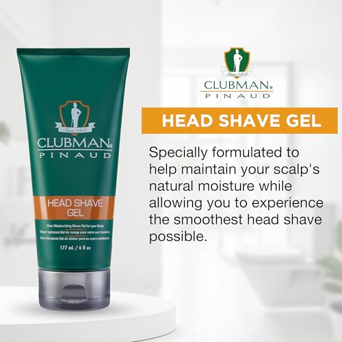 Clubman Pinaud Head Shave Gel for Men ? Clear Moisturizing Shaving Gel for Men, Hydrating Facial Hair for Sensitive Skin, Barber Supplies, 6 fl oz