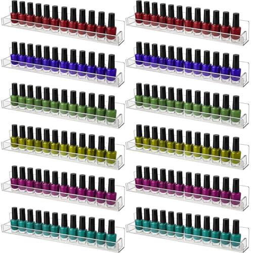 Nail Polish Shelf Wall 15 Inch Acrylic Clear Rack Sunglass Organizer Multi-Purpose Floating Shelves for Beauty Salons Retailer Dressing Room (12 Pcs)