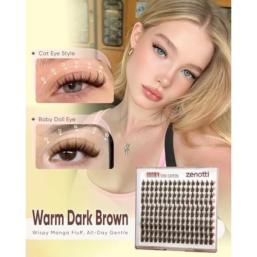 Brown Lash Clusters Manga Eyelash Clusters Dark Brown Wispy Cluster Eyelash Extensions Short 10-14mm Fairy Individual Lashes Natural Anime Lashes Extensions 160PCS by zenotti