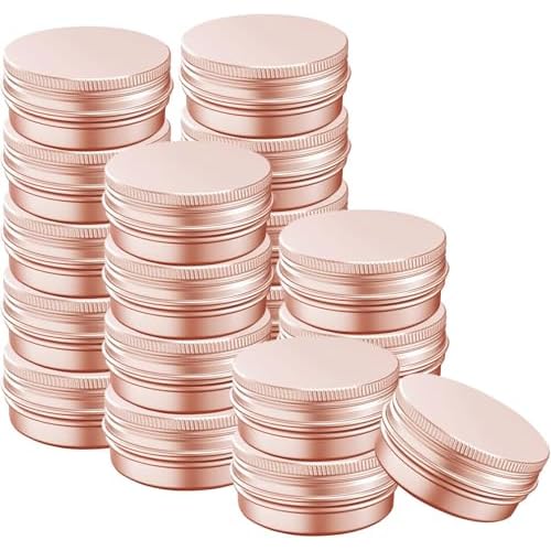 2 Ounce Aluminum Tin Jar with Screw Cap 60mL Tin Cans Refillable Containers for Cosmetic, Lip Balm, Cream, Lotion, Balms, Spices, Salve, Rose Gold 40 Pcs