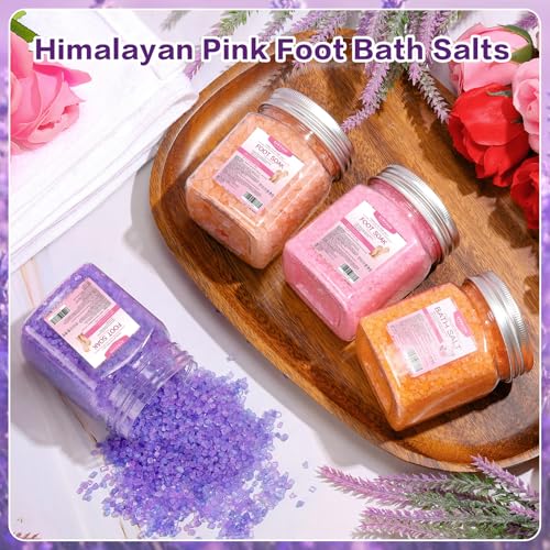 4 Pack Foot Soak Salts Kit Himalayan Pink Salt Tea Tree Oil Lavender rose Pure Epsom Salt Soak Pedicure Salt Softens Calluses & Soothes Foot Care Gifts for Mom women