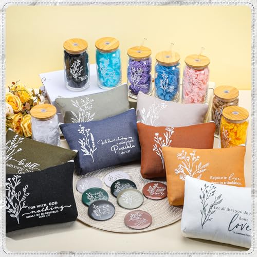 Fumete 8 Sets Christian Gift for Women Easter Mother's Day Sunday School Teacher Makeup Bag Flower Bible Verse Coffee Cup with Bamboo Lid Straw Religious Church Mini Compact Mirror (Bible-c)
