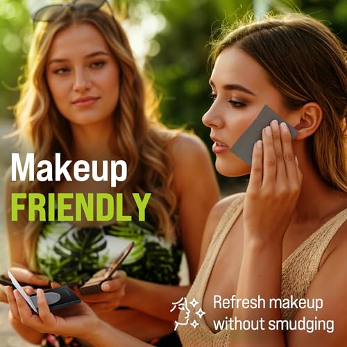 Natural Oil Blotting Sheets for Face with Bamboo Charcoal - 8pk/800 Makeup Friendly Oil Absorbing Sheets for Face - Blotting Papers for Oily Skin