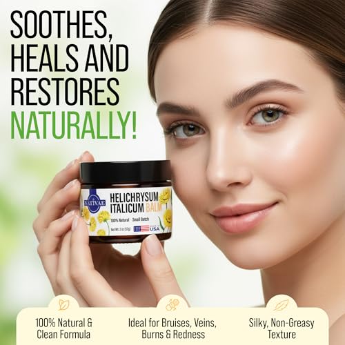 Helichrysum Balm ? Helichrysum Italicum Essential Oil Skin Cream for Bruises, Veins, Burns & Redness ? Soothing Healing Moisturizer for Face & Body