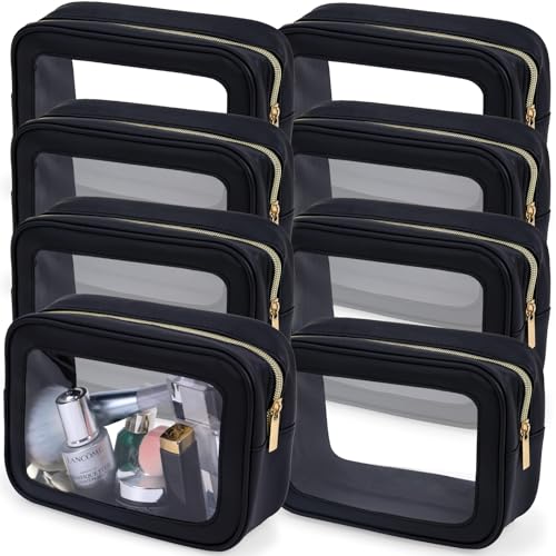 8 Packs TSA Approved Toiletry Bags Clear Toiletry Bags for Travel PVC Makeup Pouch Waterproof Quart Size Clear Cosmetic Bag with Zipper for Airport Airline Compliant Bag Women Men Travel Bathroom