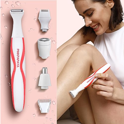Electric Bikini Trimmer for Women,4 in 1 Electric Shaver,Bikini Line Hair Removal and Facial Hair Remover,Face Razors & Nose Hair Trimmer,Women's Grooming Kit,Tomato/p9k8