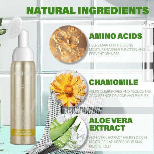 Turmeric Face Wash with Brush, Turmeric Foaming Facial Cleanser,Acne Face Wash,Exfoliating Face Wash Men's Scrub,Facial Skin Care Products,PH Balancing Oil Control Pore Cleaner for Fresh(130ML)