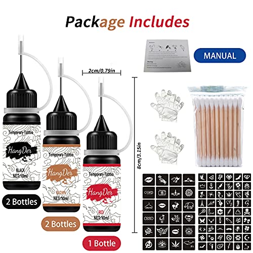 Temporary Tattoos Kit, Yomagine Semi Permanent Tattoo Ink, DIY Fake Freckles Temporary Tattoos for Women Men Kids, Summer Trend Freehand Ink with 78 Pcs Tattoo Stencils, Jagua Gel - Full Kit 5 Bottles