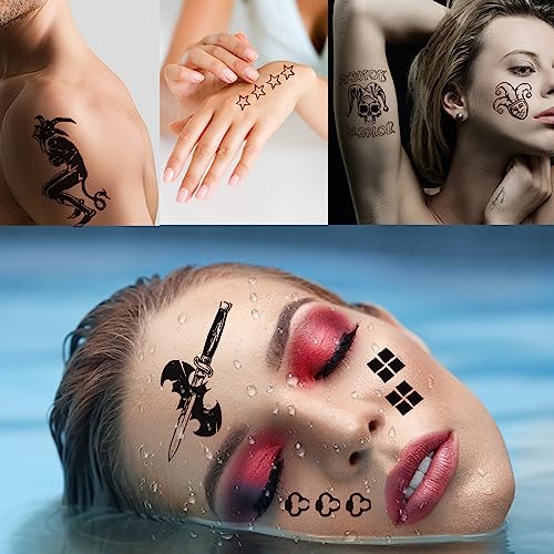 Halloween Temporary Tattoos, 4 Sheets Joker Tattoos Fake Temporary Tattoos Sticker for Men & Women, Perfect for Halloween, Cosplay, Costumes and Party Accessories