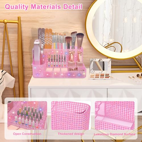 ANRUI Nail Drill Bit Holder, 28 Holes Plastic Nail Drill Machine & Bits Storage Case, Professional Nail Desk Organizer for Manicure Tools Gift for Women and Girls- Diamond Pink
