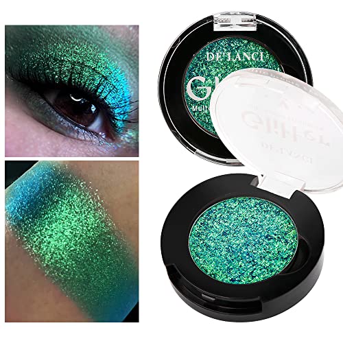 Afflano Single Green Eyeshadow Shimmery, Highly Pigmented Multichrome Eye shadow, Color Changing Forest Green Glitter Eyeshadow, Holographic Chrome Eye Shadow for green Eye Makeup