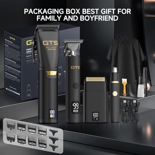 GTS Hair Clippers for Men Professional, Beard Trimmer Kits & Sets, Cordless Mens Hair Trimmer, Electric Shavers, Haircutting Machine with LED Display, for Barber 4 in 1