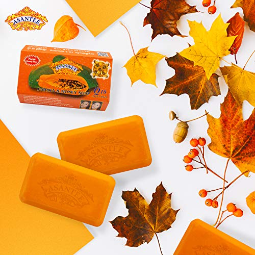 ASANTEE PAPAYA & HONEY Soap Bars with Vitamin C,E and Q10 Skin Cleansing 4.40 Oz (Pack of 2)