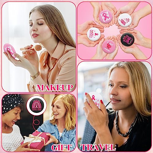 Soaoo 60 Pcs Breast Cancer Awareness Gifts for Women Pink Ribbon Pocket Mirror Bulk Round Portable Compact Mirror 2.68 Inch Makeup Mini Mirror Breast Cancer Awareness Accessories for Women
