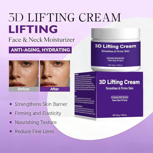 3D Lifting Night Cream, Anti-Aging Moisturizer with 17-Peptide Complex, Probiotic Facial Treatment for Face and Neck Wrinkles, 1.7 fl oz